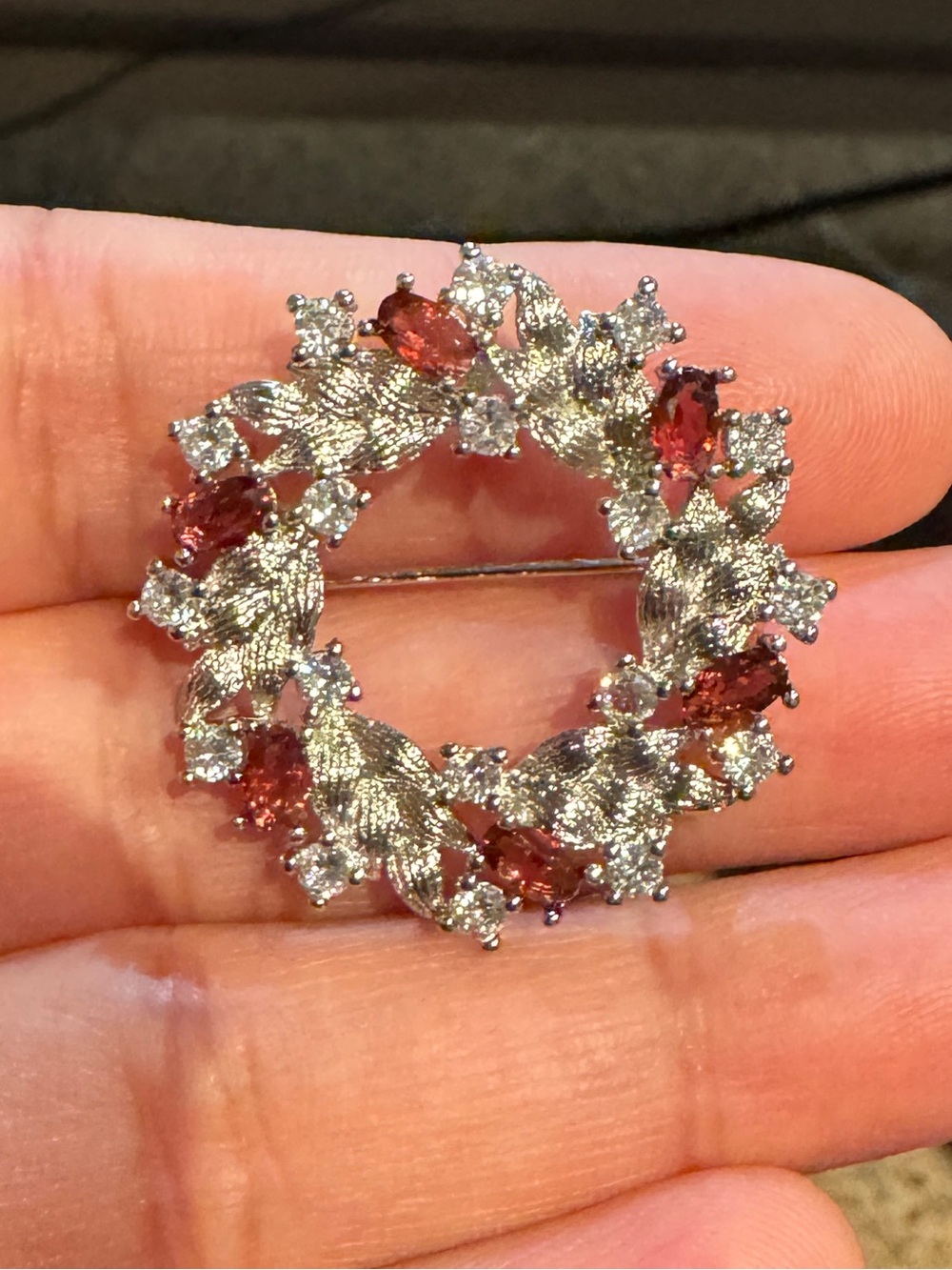 GARNET Crystal Wreath Brooch or pendant convertible Sparkling Pin